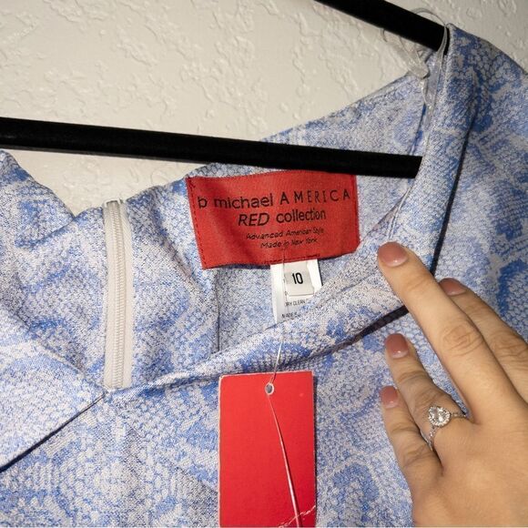 NWT B Michael America Red Collection‎ Blue Draped Collar Snakeskin Dress Size 10 - Picture 3 of 8